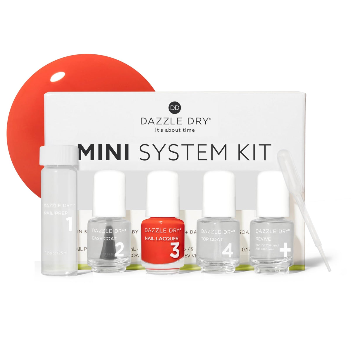 Dazzle Dry front packaging showing complete travel-size 4-step kit and color