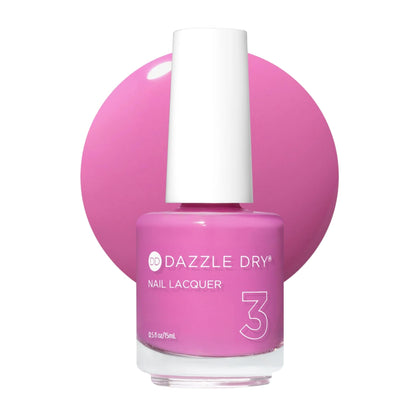 Dazzle Dry front bottle showing Paparazzi Pink shade and label, highlights quick-dry benefit