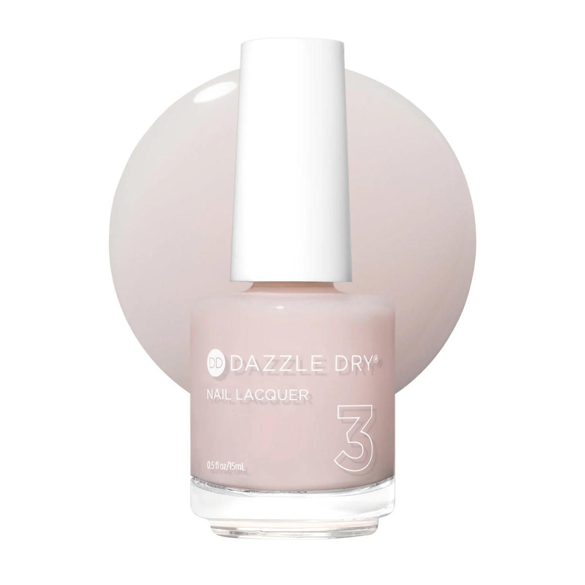 Dazzle Dry bottle front view showing pale pink shade and branding for clear identification