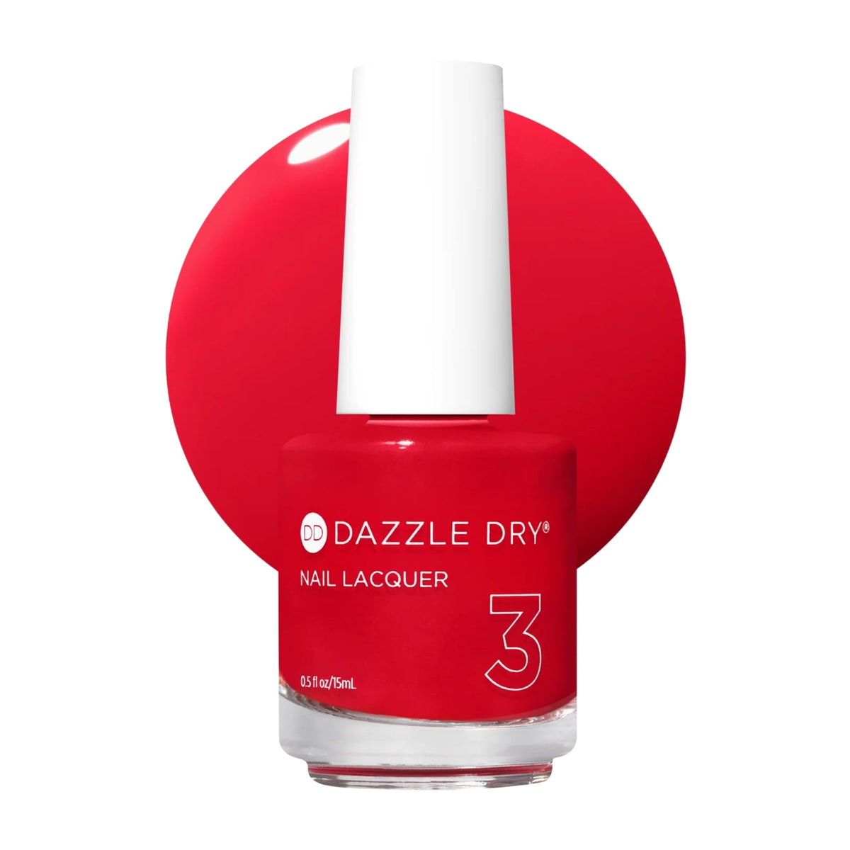 Dazzle Dry Pep Rally front bottle showing bright tomato red and sleek design for instant color