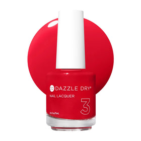 Dazzle Dry Pep Rally front bottle showing bright tomato red and sleek design for instant color