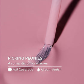 Dazzle Dry bottle cap and label detail highlighting Picking Peonies shade and easy-application feature