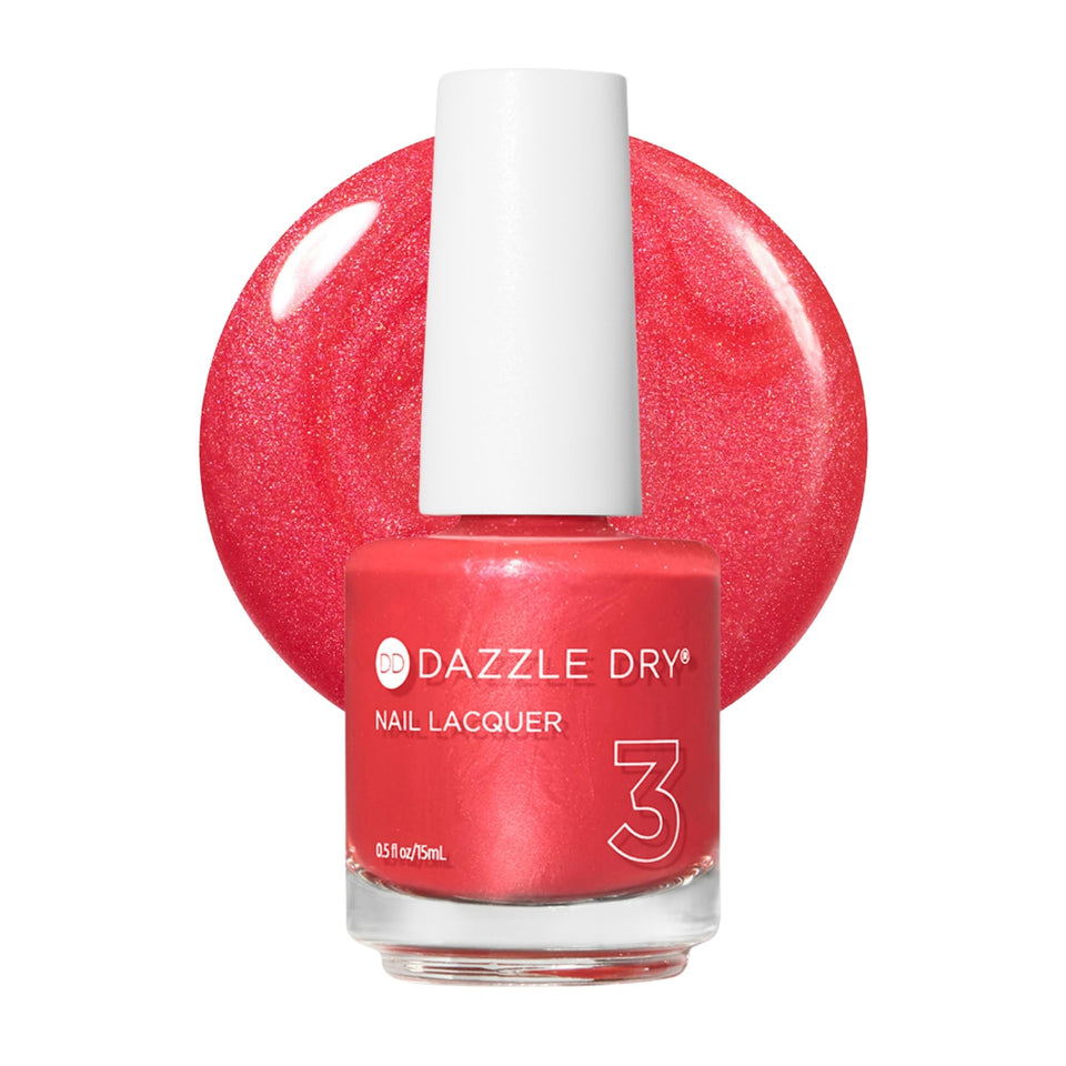 Dazzle Dry front bottle showing Poolside Pink shade and easy-application benefit