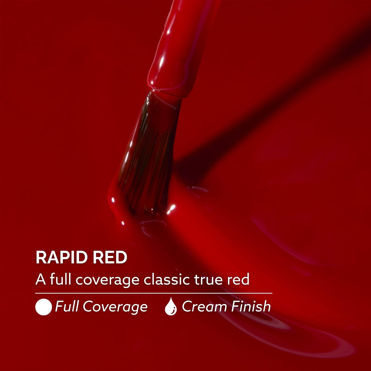Dazzle Dry Rapid Red lacquer brush stroke illustrating true red, high-coverage finish