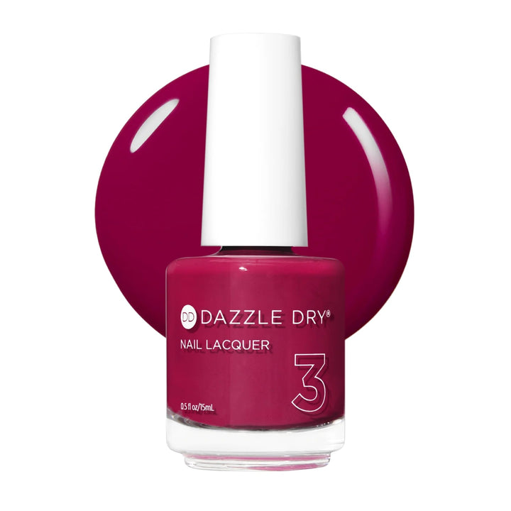Dazzle Dry front bottle showing Raspberry Rush shade and fast-dry benefit