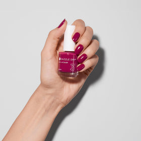 Dazzle Dry swatch showing one- and two-coat Raspberry Rush opacity benefit