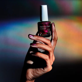 Dazzle Dry single nail swatch showing full metallic fuchsia coverage and shine