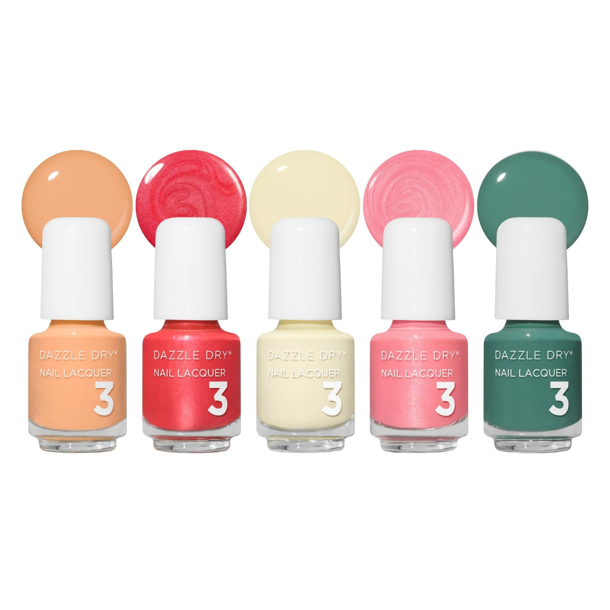 Dazzle Dry front packaging showing five spring mini lacquers for easy gifting
