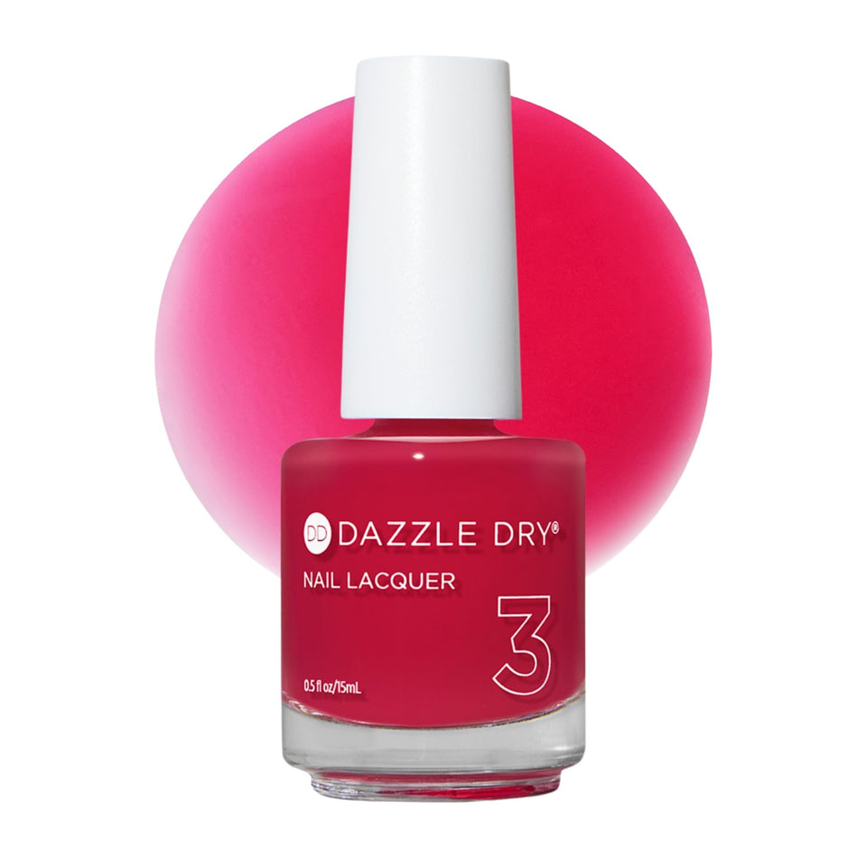 Dazzle Dry front bottle showing sheer reddish-pink lacquer and brand