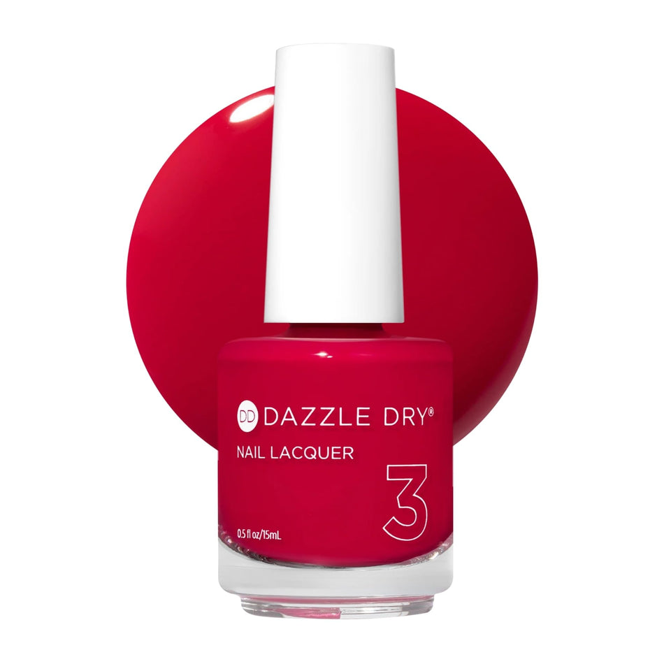 Dazzle Dry front packaging showing bright strawberry pink label and benefit fast-dry