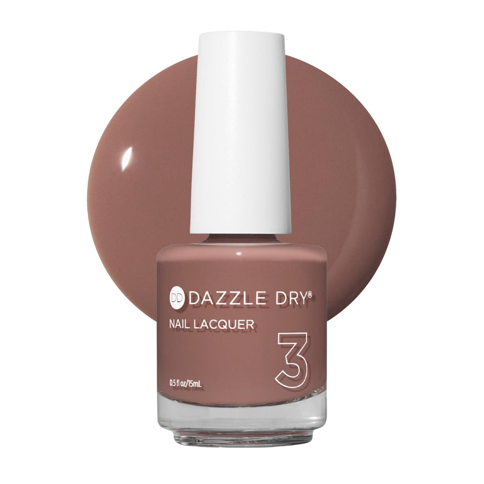 Dazzle Dry bottle front packaging showing toffee beige shade and brand benefits