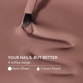 Dazzle Dry swatch on skin showing semi-sheer toffee beige and flattering finish