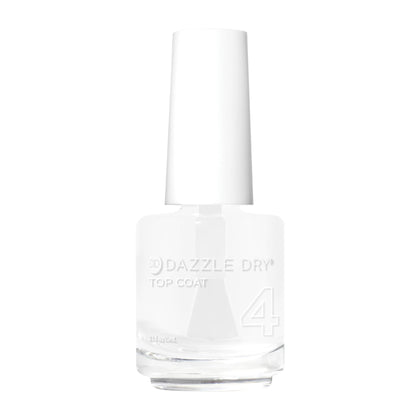 Dazzle Dry top coat front bottle showing label and compact size for ease of use