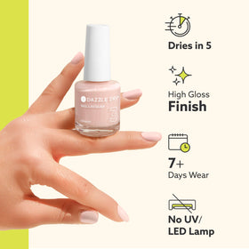 Dazzle Dry bottle next to coin showing 0.5 oz compact size benefit