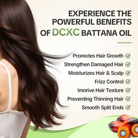 DCXC Batana oil held in hands to show 2oz size and convenient travel-friendly packaging
