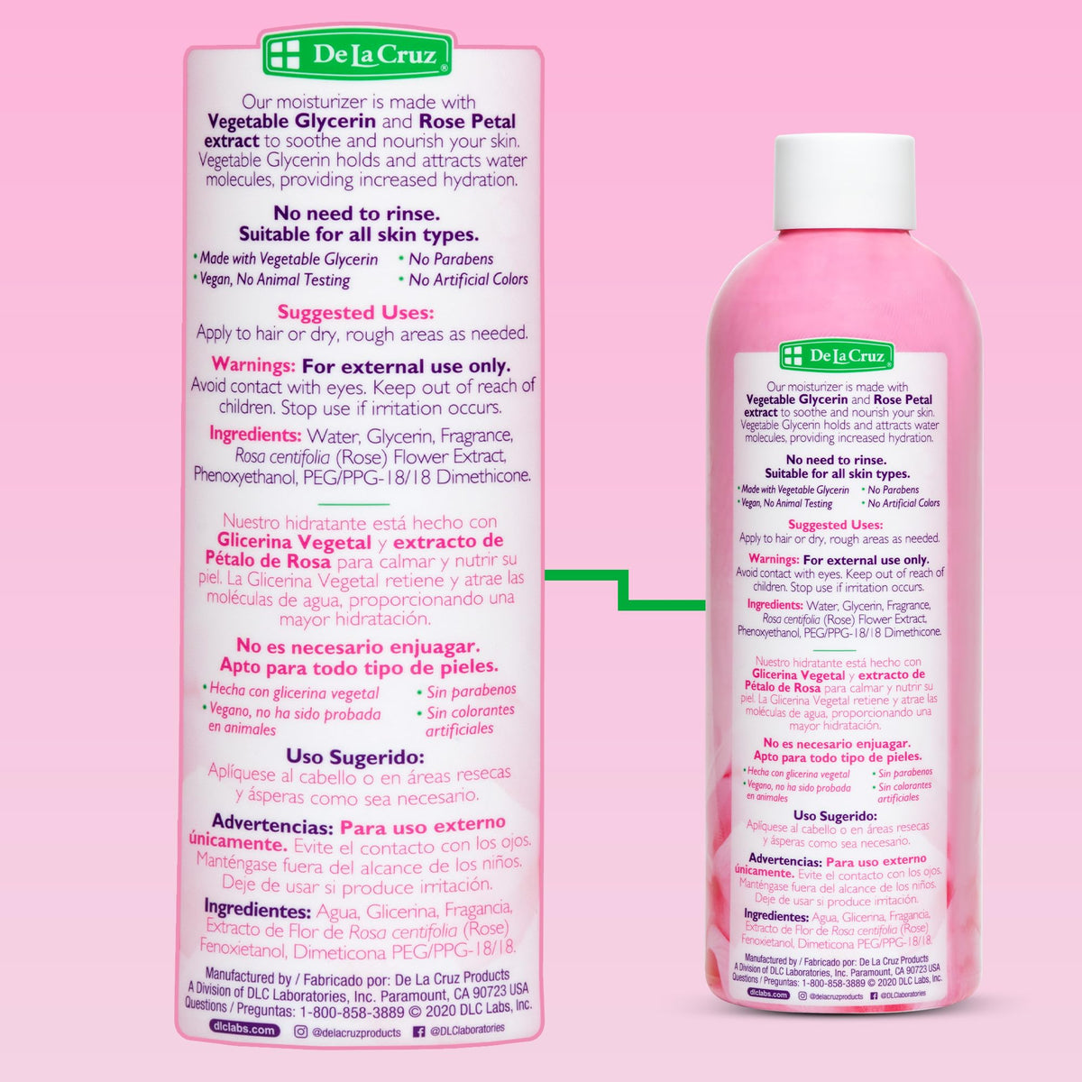 De La Cruz rose petals and glycerin to emphasize natural ingredients