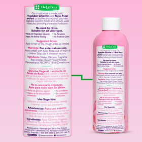 De La Cruz rose petals and glycerin to emphasize natural ingredients