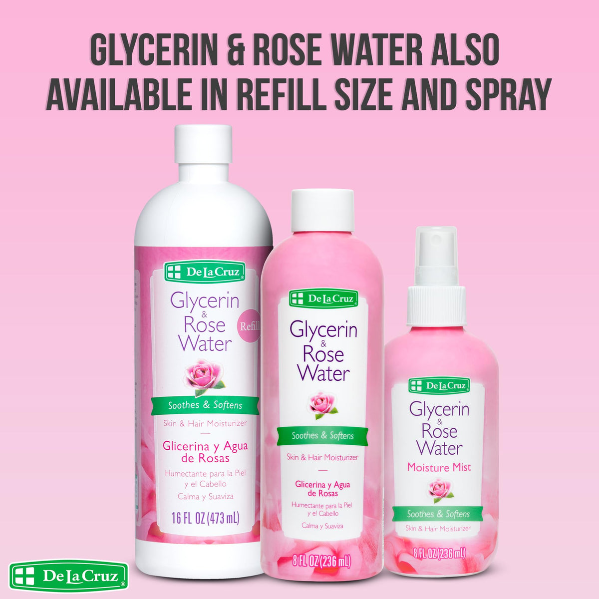 De La Cruz two bottles staged in bathroom for daily routine convenience