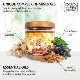 Dead Sea Collection open jar with visible salt and oil texture for smoothing