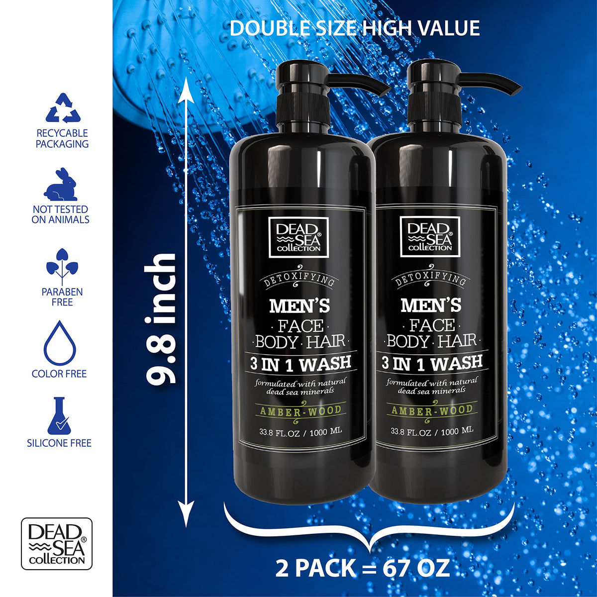 Dead Sea Collection gel texture pouring from bottle, quick-lather benefit