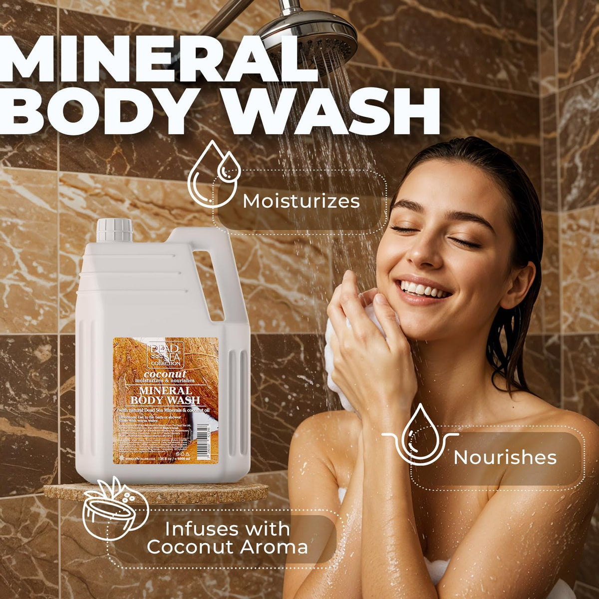 Dead Sea Collection pouring into dispenser illustrating easy bulk refill use