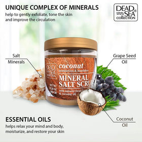 Dead Sea Collection open jar revealing salt and oil texture for effective exfoliation