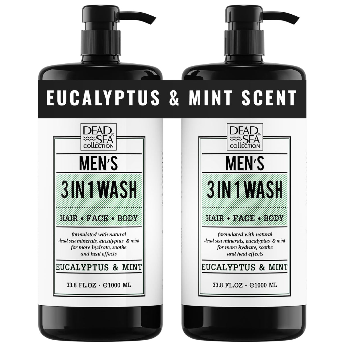 Dead Sea Collection front packaging showing dual 33.8 fl oz bottles and fresh benefit