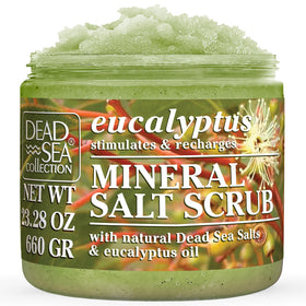 Dead Sea Collection front jar showing label and eucalyptus scent benefits
