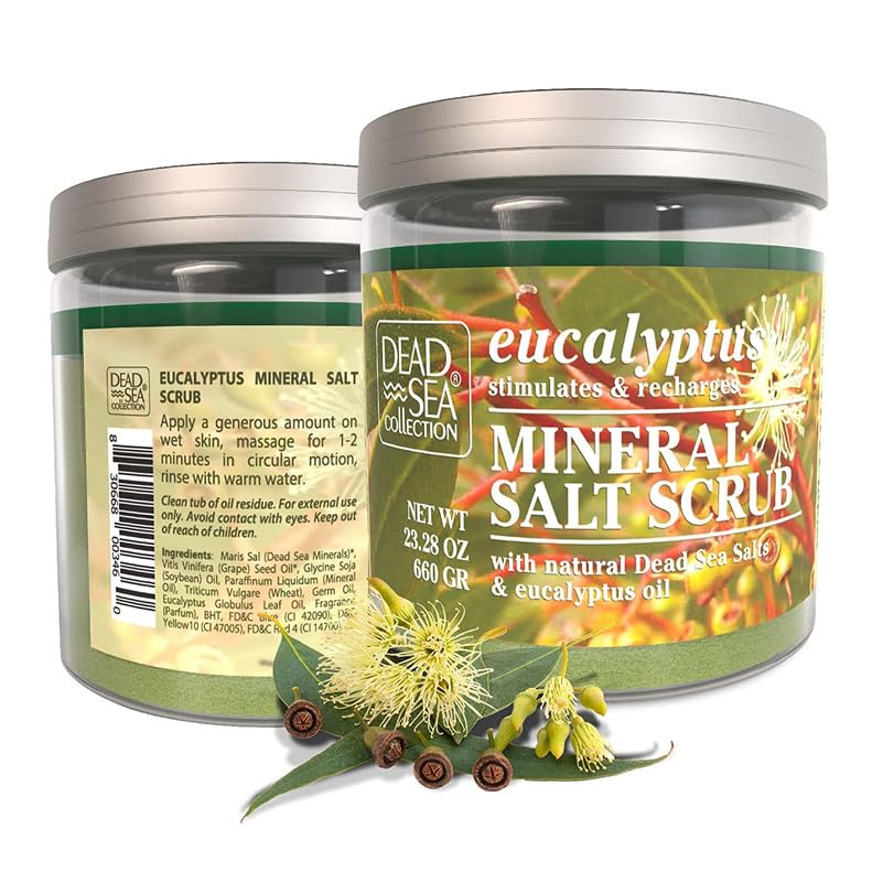 Dead Sea Collection jar beside everyday items showing 23.28 oz size and value