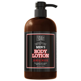 Dead Sea Collection front packaging shows sandalwood lotion and size benefit