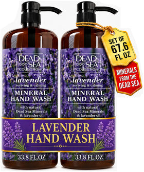 Dead Sea Collection front packaging showing two large lavender hand soap bottles for value