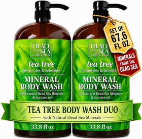Dead Sea Collection front packaging showing two sealed bottles and pumps for value