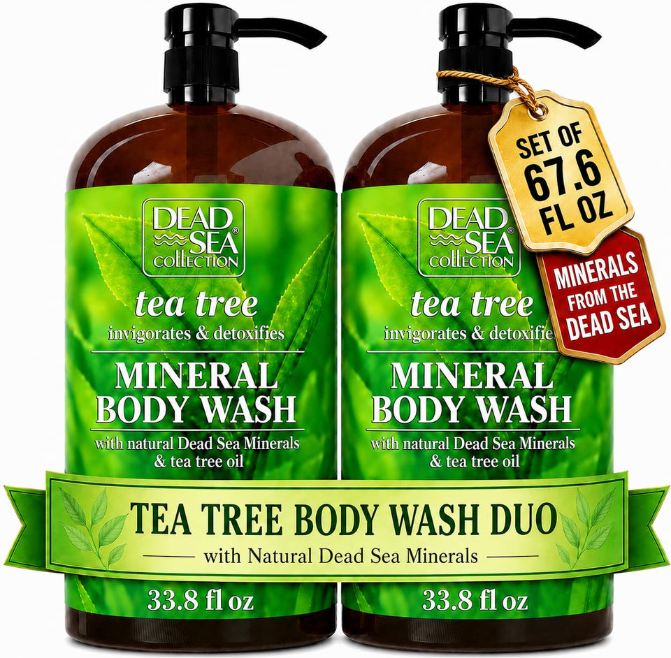 Dead Sea Collection front packaging showing two sealed bottles and pumps for value