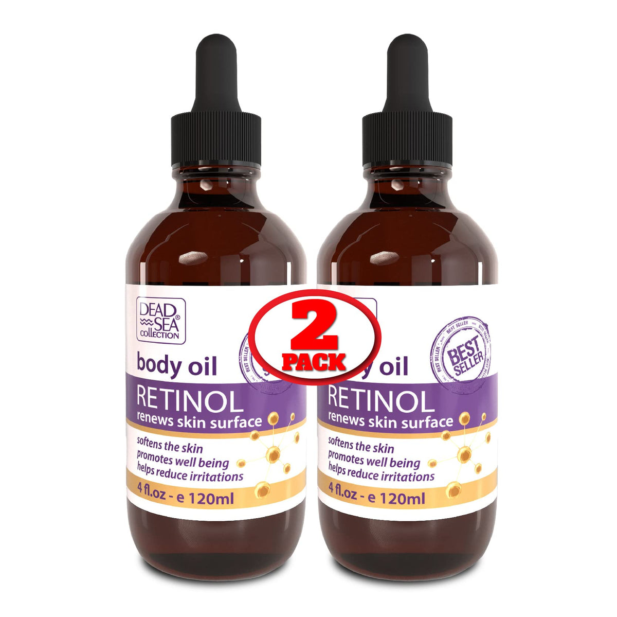 Dead Sea Collection front packaging showing two bottles and benefits