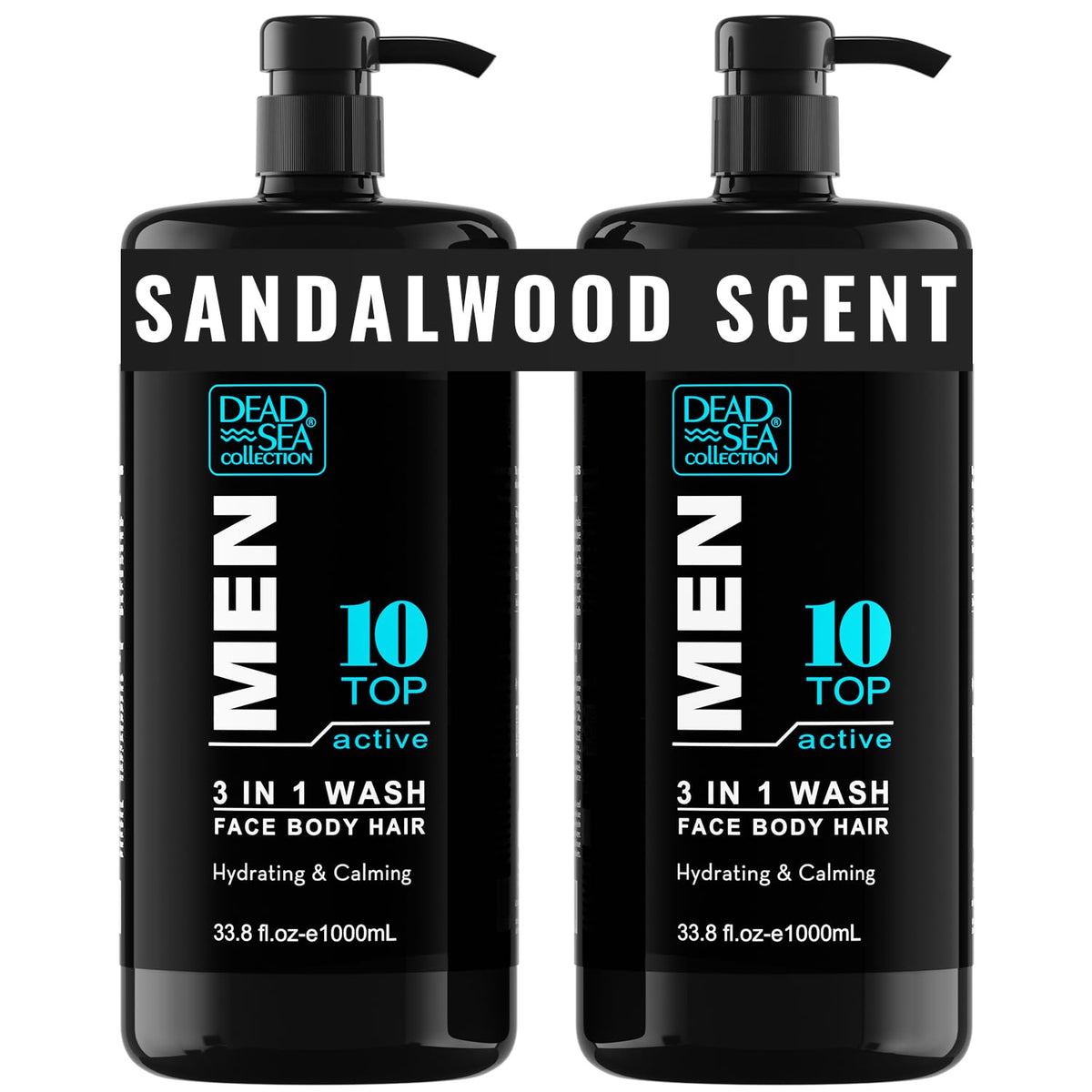 Dead Sea Collection front packaging showing dual 33.8 fl oz bottles and branding benefit of long-lasting supply