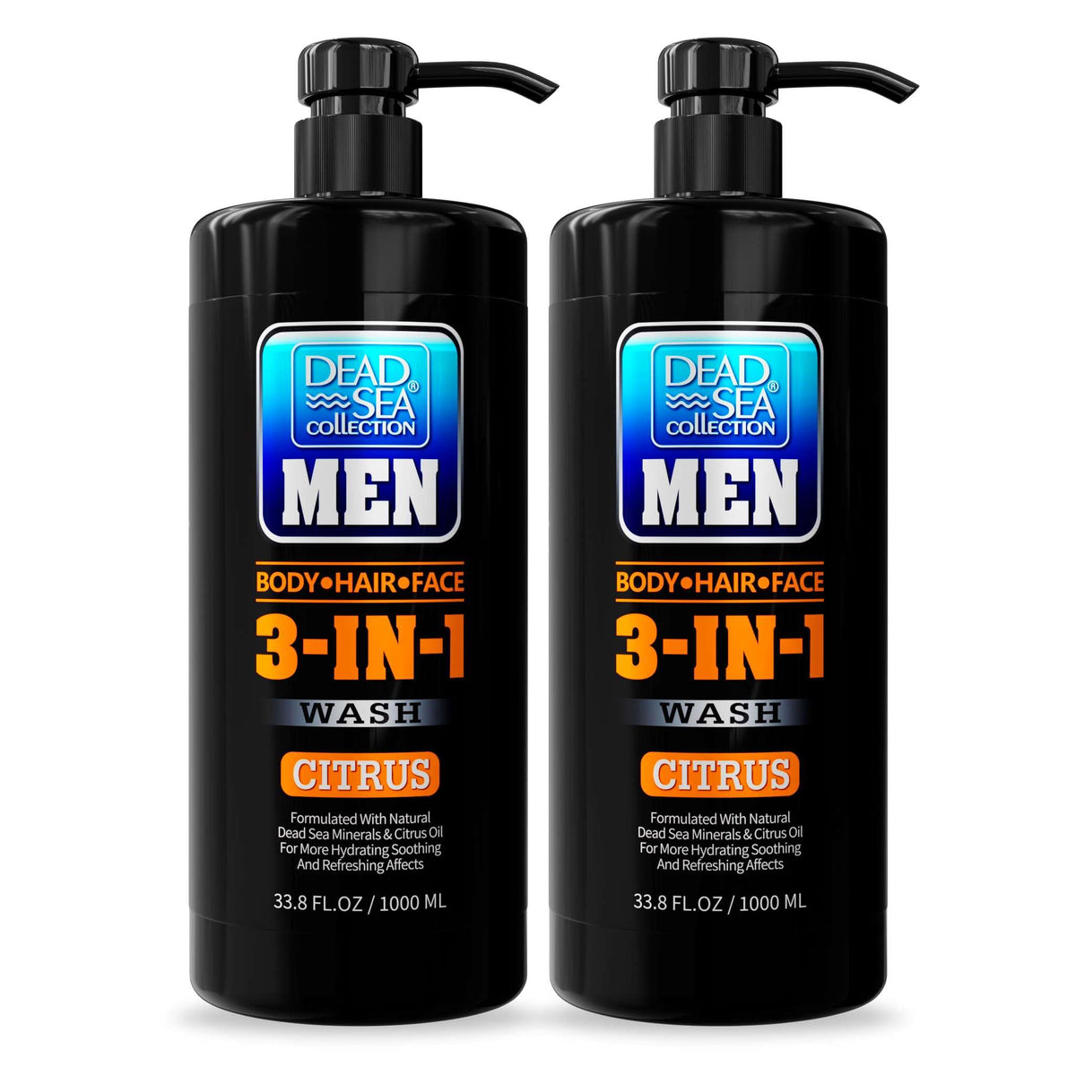 Dead Sea Collection front packaging showing two bottles and pumps, highlights value pack