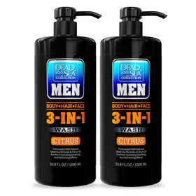 Dead Sea Collection front packaging showing two bottles and pumps, highlights value pack