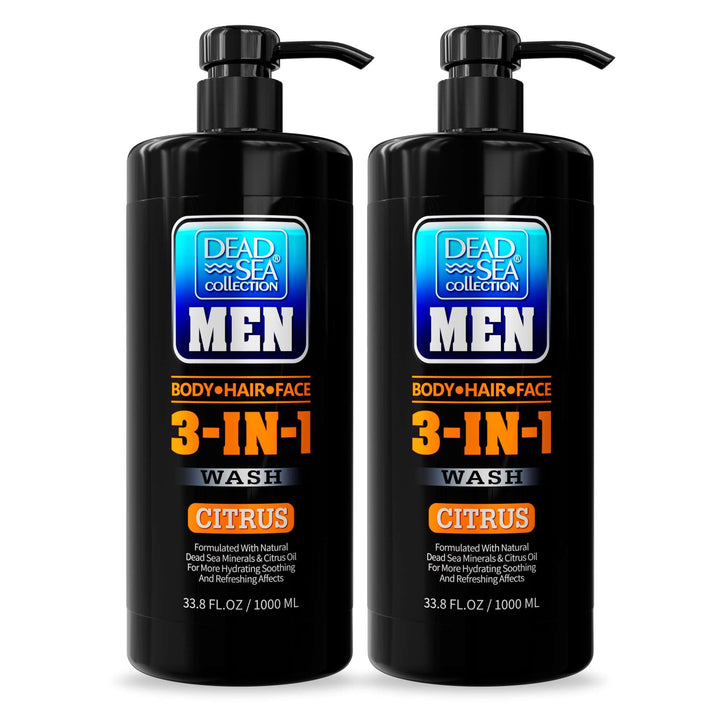Dead Sea Collection front packaging showing two bottles and pumps, highlights value pack