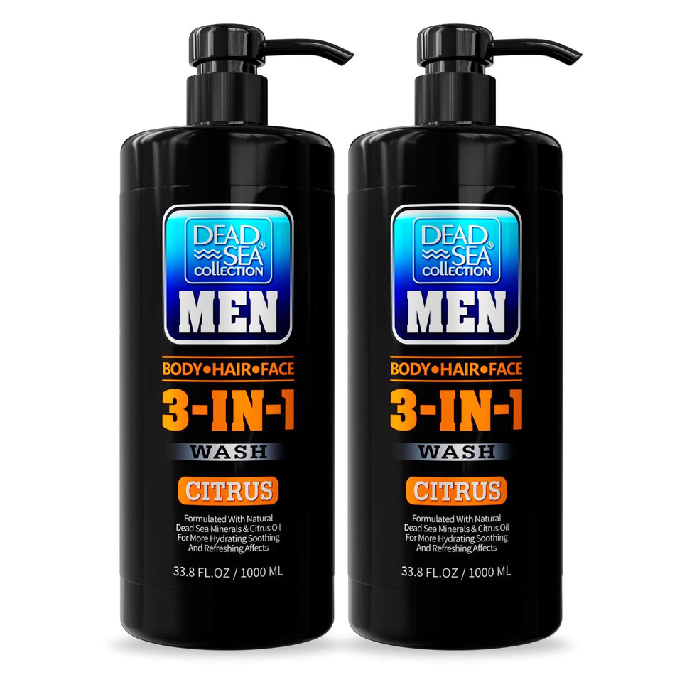 Dead Sea Collection front packaging showing two bottles and pumps, highlights value pack