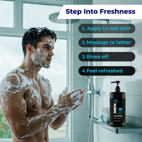 Dead Sea Collection in shower with person using product showing efficient all-in-one grooming