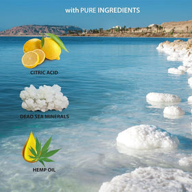 Dead Sea Collection label and ingredients panel showing Dead Sea minerals and hemp oil