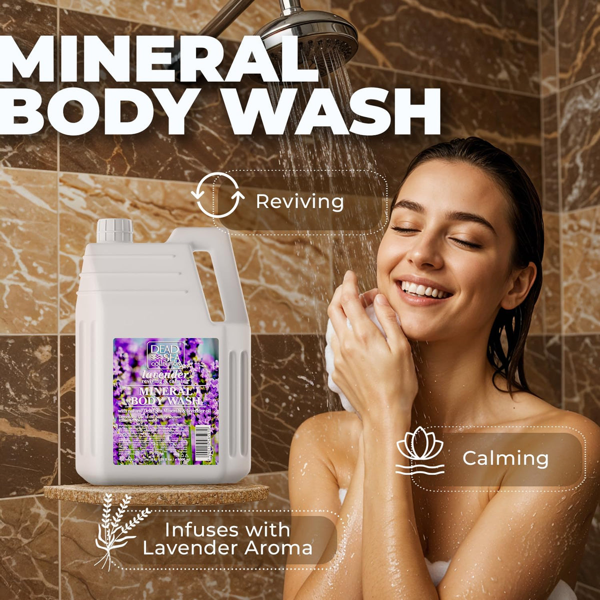 Dead Sea Collection pouring texture on hand showing creamy body wash consistency benefit