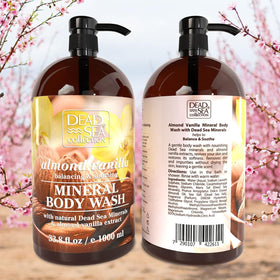 Dead Sea Collection paired bottles on bathroom shelf signaling family-size value