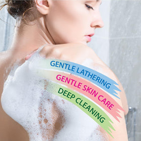 Dead Sea Collection foam texture from peach body wash showing gentle lather