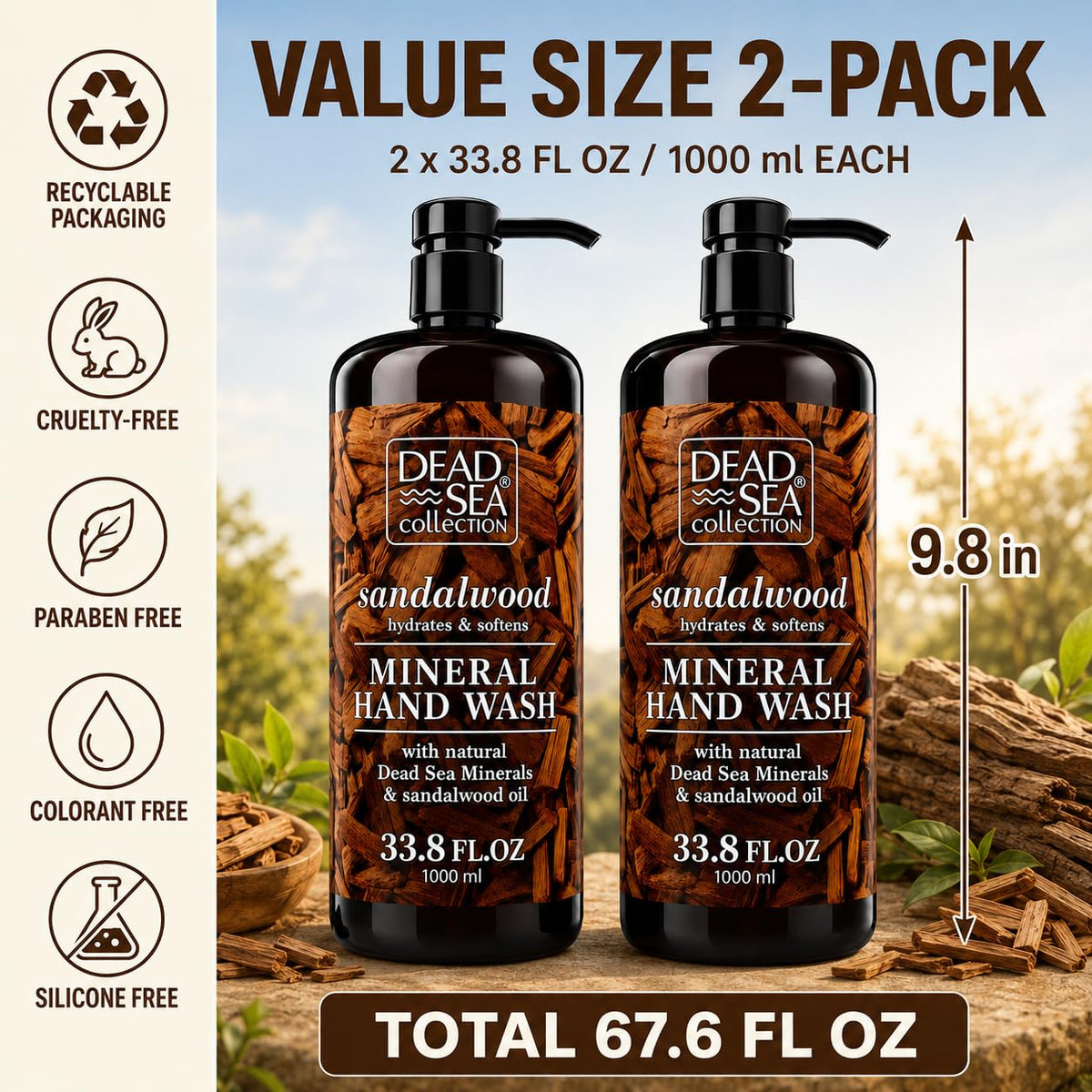 Dead Sea Collection back label close-up listing minerals and ingredient transparency benefit