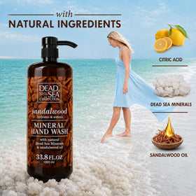 Dead Sea Collection pump detail demonstrating easy one-handed dispensing benefit