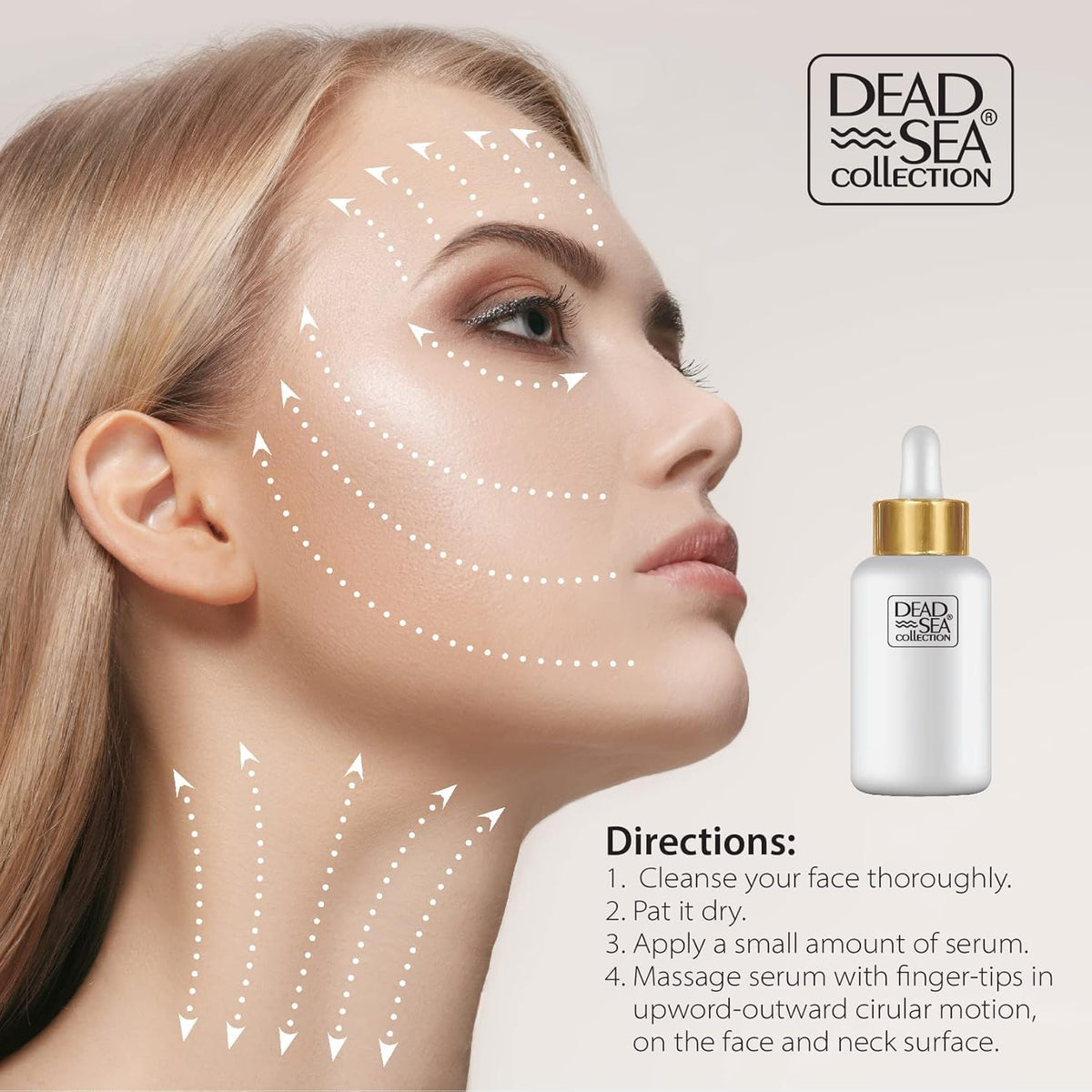Dead Sea Collection serum being applied to skin to improve hydration