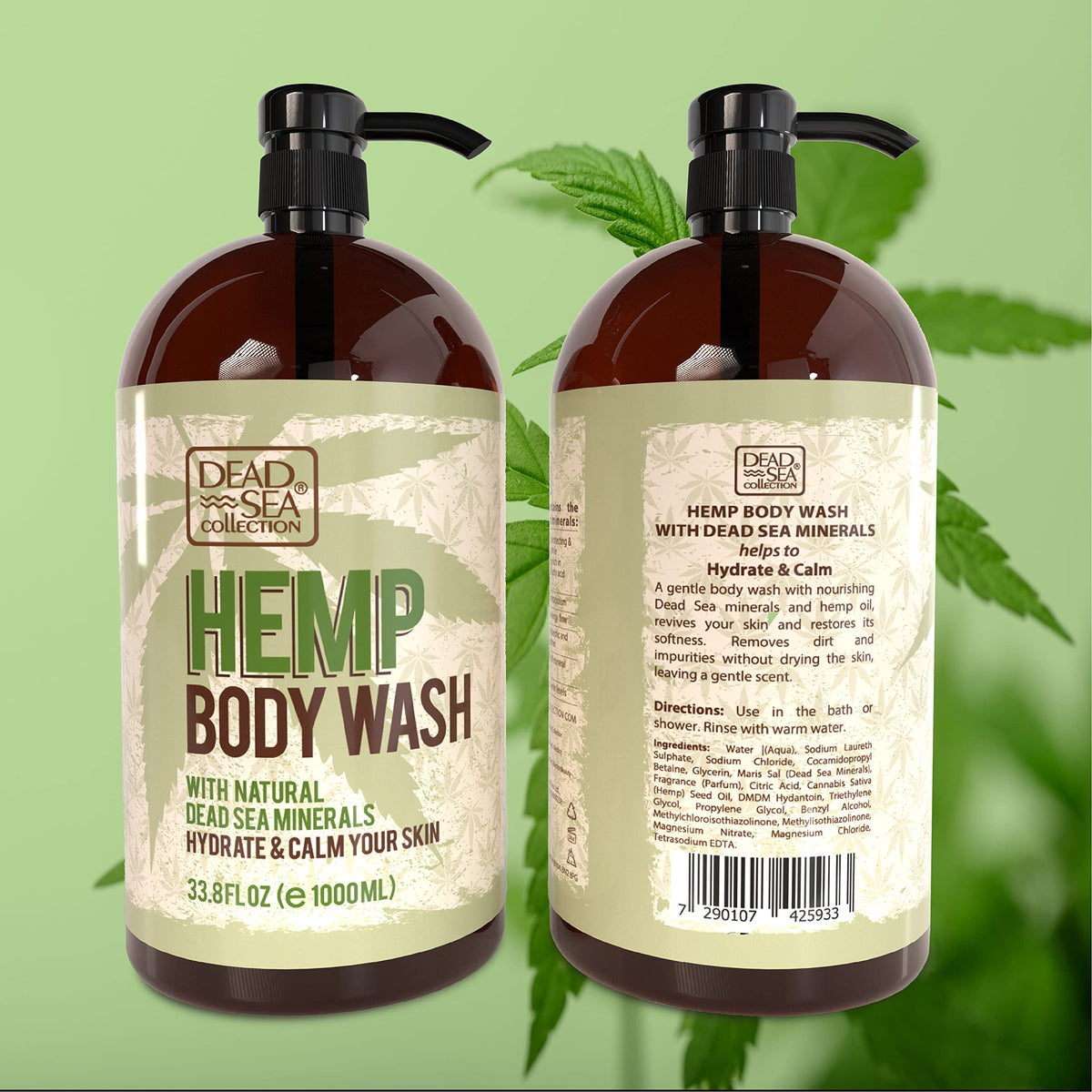 Dead Sea Collection size comparison with hand showing bottle scale for long-lasting supply