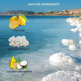 Dead Sea Collection bottle in hand to show scale and long-lasting supply benefit
