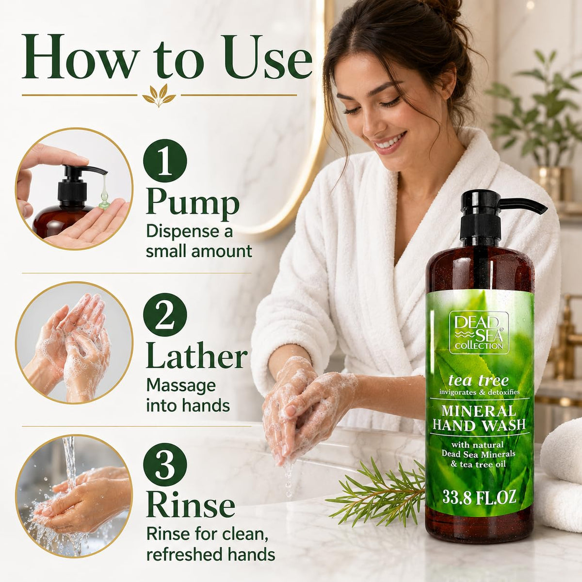 Dead Sea Collection bottles scale comparison with a hand for size and value visualization